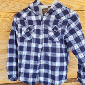 Roper youth hooded blue flannel jacket size Medium (7-8) with thermo lining